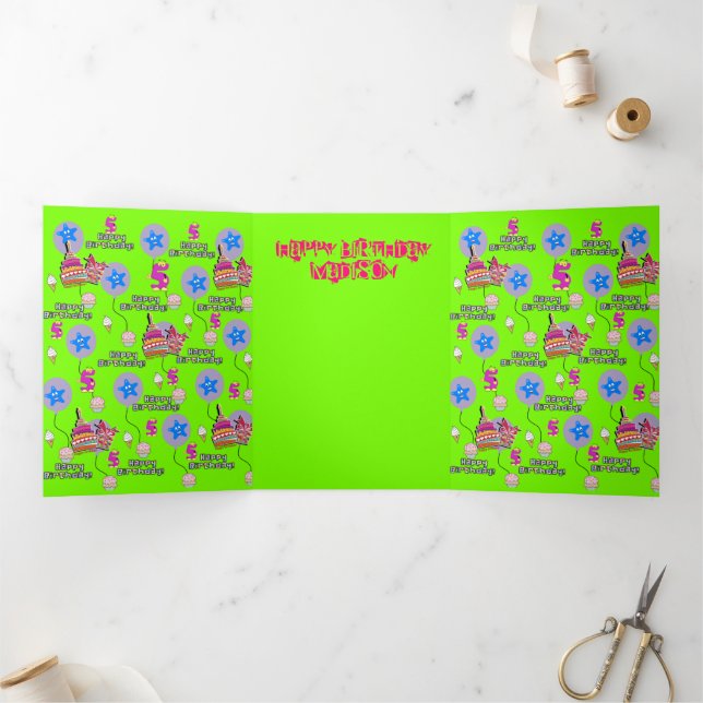 Trois Volets Bonne 5e carte d'anniversaire, 5 verte (Intérieur)