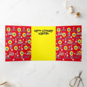 Trois Volets Bonne 7e carte d'anniversaire, #7 rouge et jaune