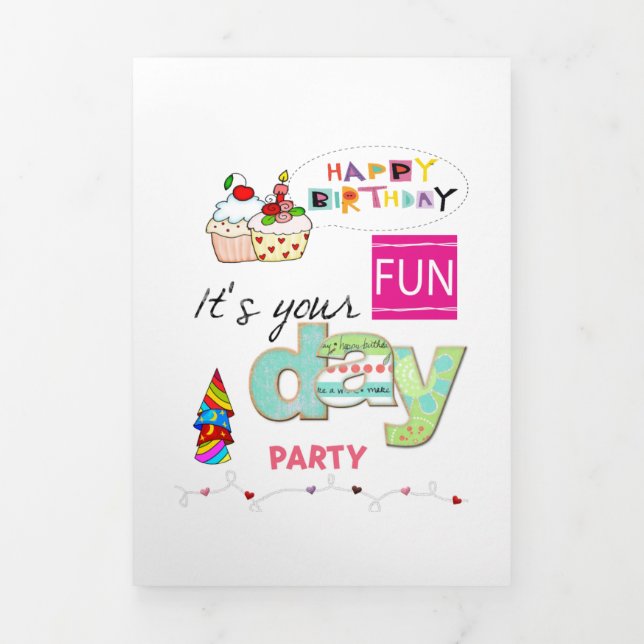 Trois Volets Bonne carte de tri-Fold Anniversaire FUN Cupcake (Page de couverture)