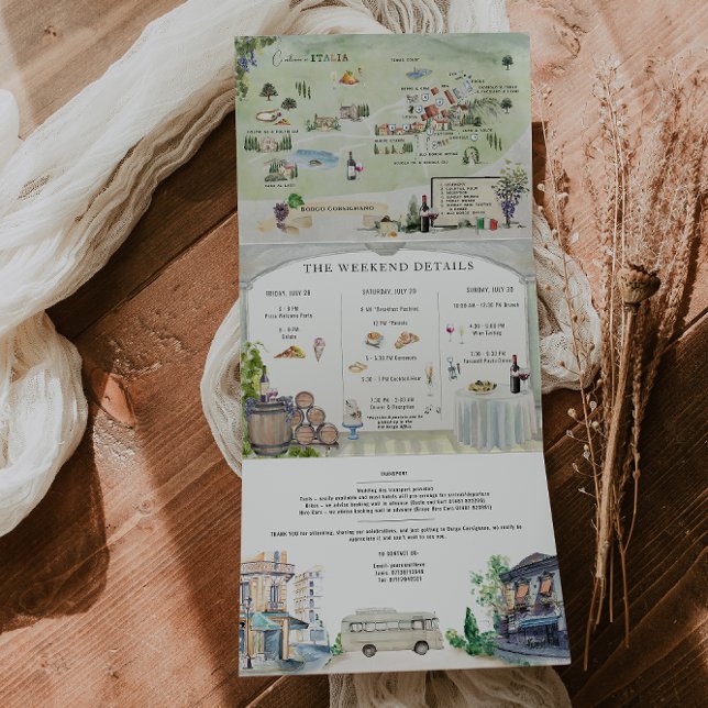 Trois Volets Borgo Corsignano | Invitation de mariage illustrée (Créateur téléchargé)
