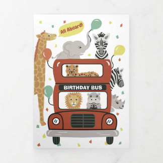 Trois Volets Bus et Animaux Tri-fold Carte d'anniversaire avec 