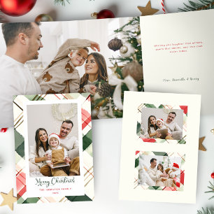 Trois Volets Carte de Noël à carreaux aquarelle festive