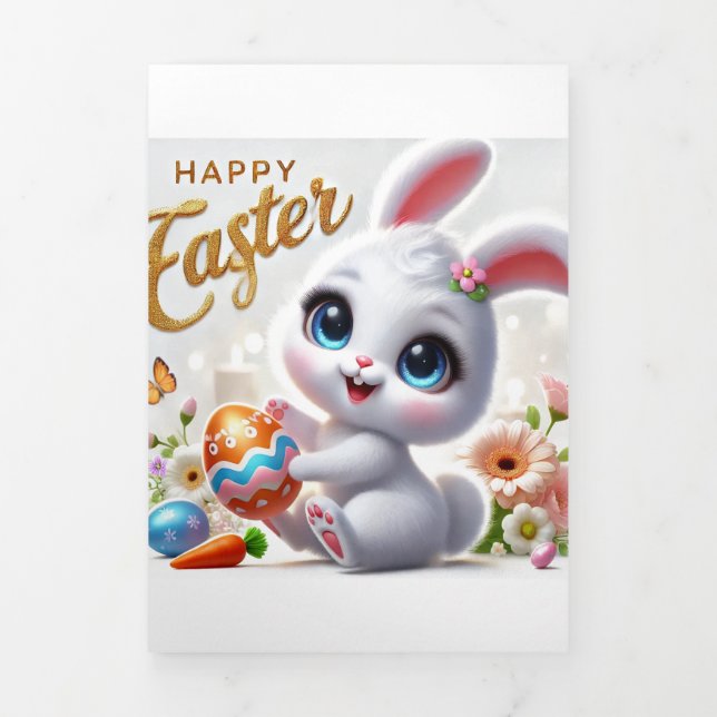 Trois Volets Carte de Pâques mignonne avec lapin (Page de couverture)