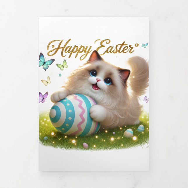 Trois Volets Carte De Voeux Pâques Avec Chat Ragdoll (Page de couverture)