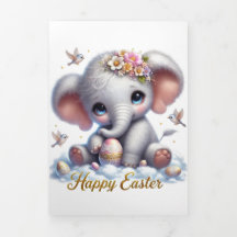 Carte Pâques Mignonne Avec Éléphant
