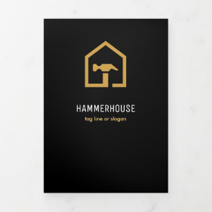 Trois Volets Carte pliable de construction moderne noire et dor