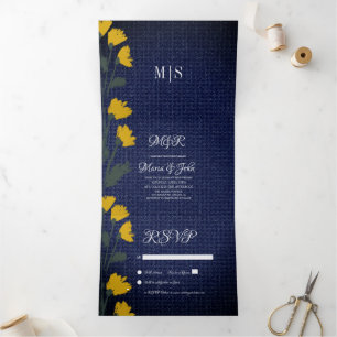 Trois Volets Denim & Fleurs sauvages Mariage Invitation Tri-Fol