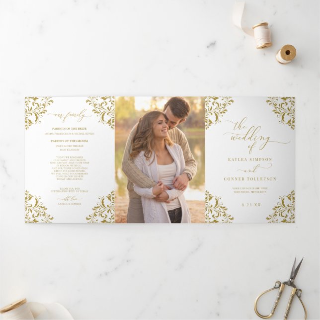 Trois Volets Élégant Livret de Programme de Mariage Triptyque e (Extérieur)