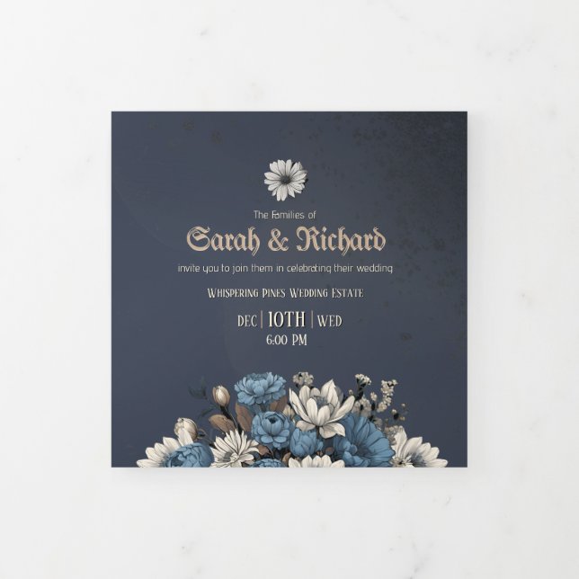 Trois Volets Élégant Marine Floral Tri Invitation (Protection)