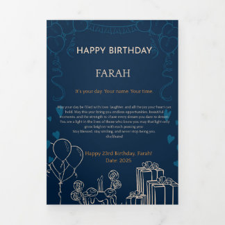 Trois Volets Elégante carte d'anniversaire bleu marine