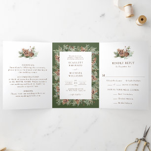 Trois Volets Élégante invitation de mariage trifold en pin