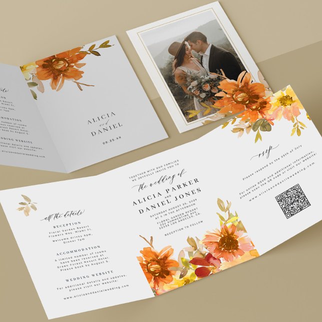Trois Volets Faire invitation de mariage florale tout-en-un ave (Créateur téléchargé)