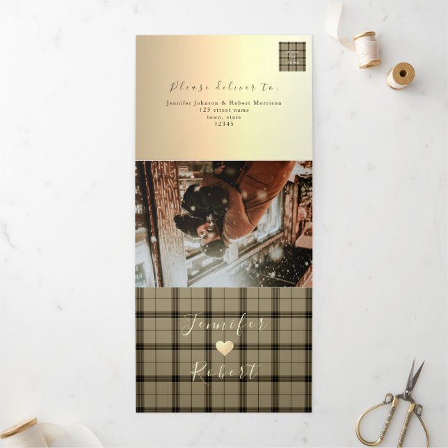 Trois Volets Faux Or Invitation De Mariage D'Hiver Tripliée (Extérieur)