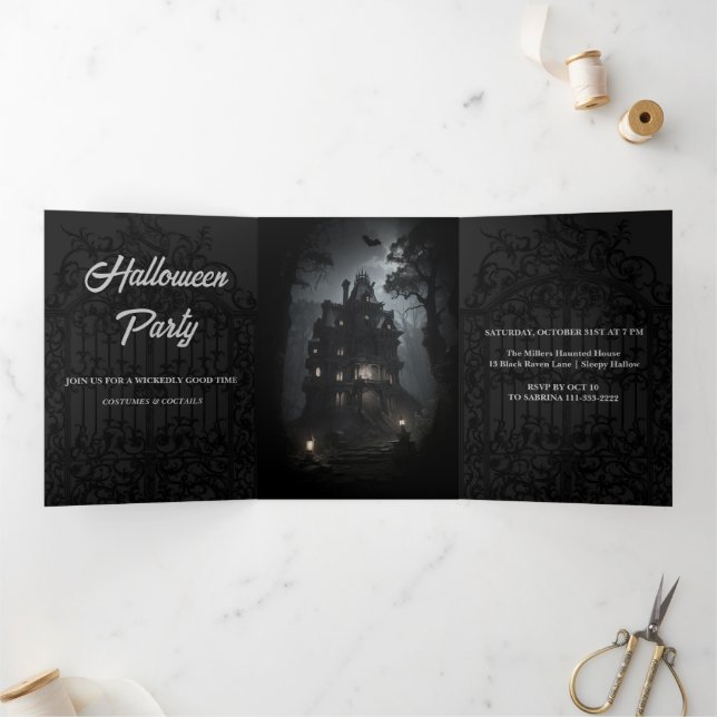 Trois Volets Invitation à la fête d'Halloween sombre (Intérieur)