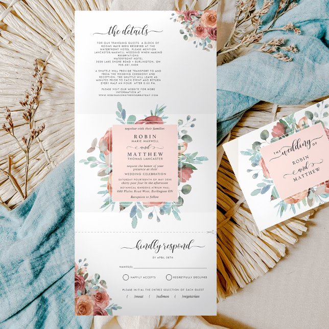 Trois Volets Invitation avec RSVP Ethereal Blush Peach Mariage (Créateur téléchargé)