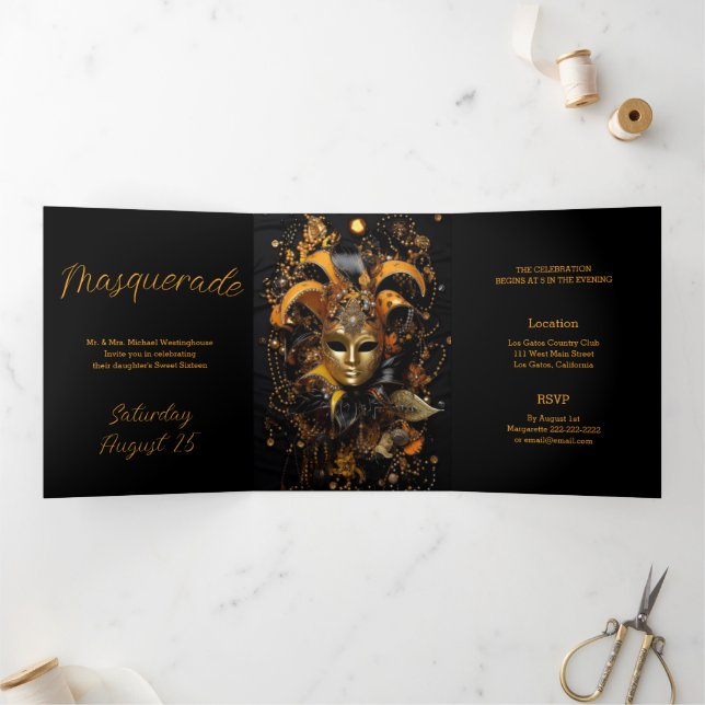 Trois Volets Invitation Colorée Masquerade Party (Intérieur)