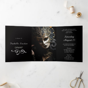 Trois Volets Invitation de Chic Mis Quince Masquerade Party