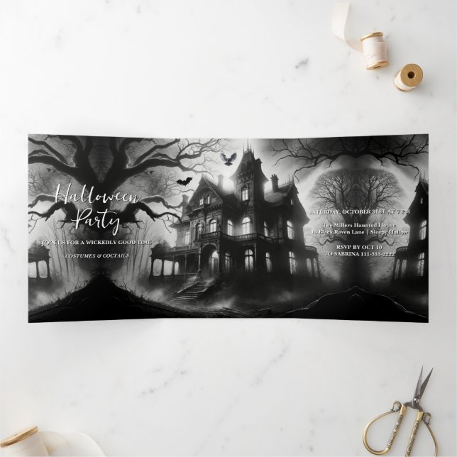 Trois Volets Invitation de la fête d'Halloween du Manoir de Mac (Intérieur)