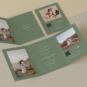 Trois Volets Invitation de mariage avec détails QR RSVP en vert