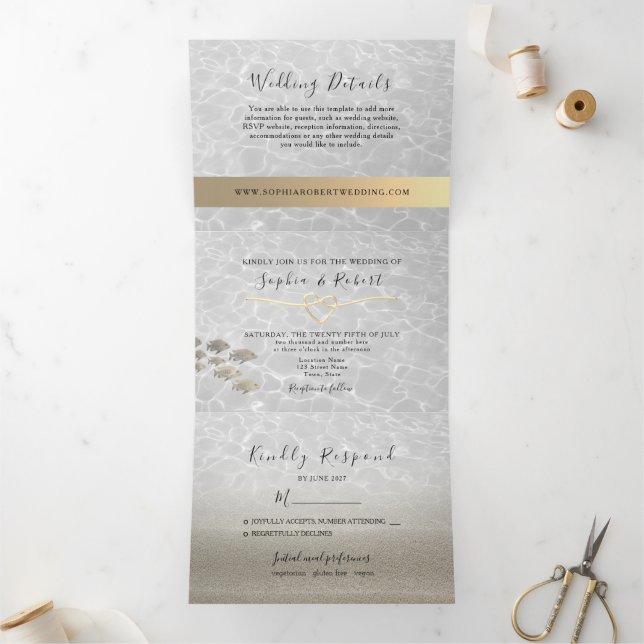 Trois Volets Invitation de mariage de plage triptyque 3 en 1 (Intérieur)