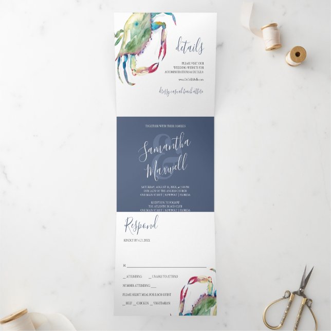 Trois Volets Invitation de mariage sur la plage avec charme côt (Intérieur)