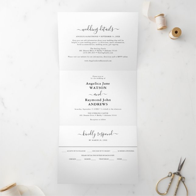 Trois Volets Invitation de mariage tri-pli simple classique (Intérieur)