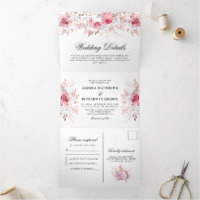 Invitation de mariage tri-pliable Fleurie Aquarell