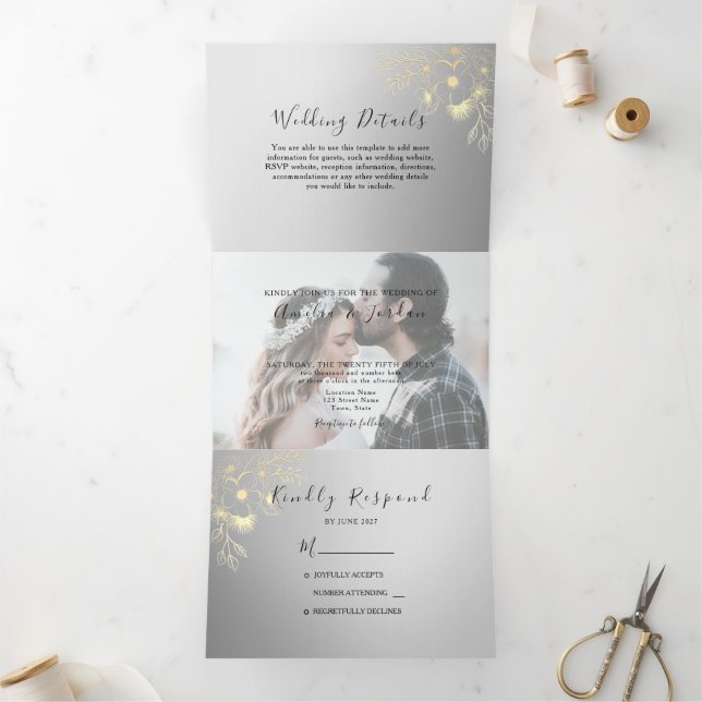 Trois Volets Invitation de mariage tri-pliée 3 en 1 avec photo (Intérieur)