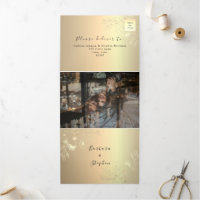 Invitation de mariage triptyque 3 en 1 en or