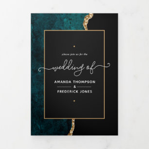 Trois Volets Invitation de mariage triptyque en agate sarcelle