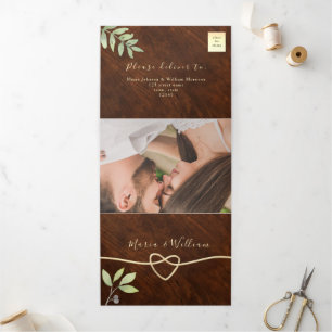 Trois Volets Invitation de mariage triptyque en bois rustique