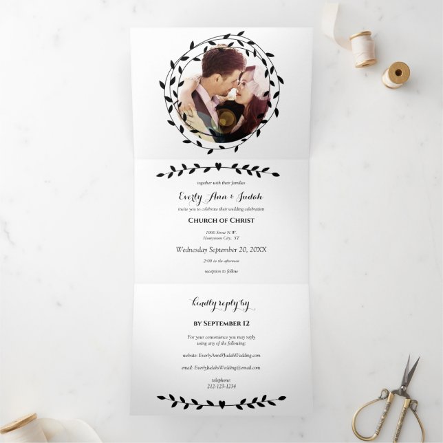 Trois Volets Invitation de mariage triptyque noir et blanc Simp (Intérieur)