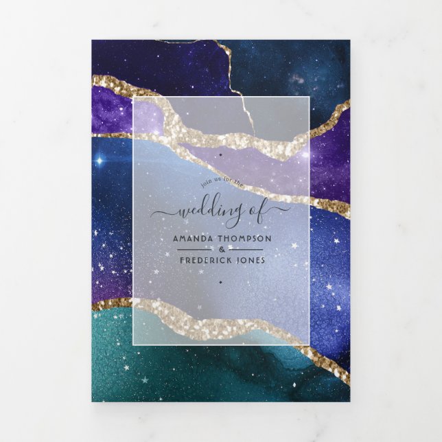 Trois Volets Invitation de mariage triptyque photo Galaxy Agate (Page de couverture)