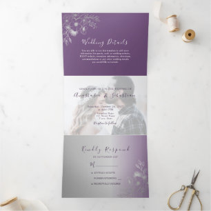Trois Volets Invitation de mariage triptyque photo violet
