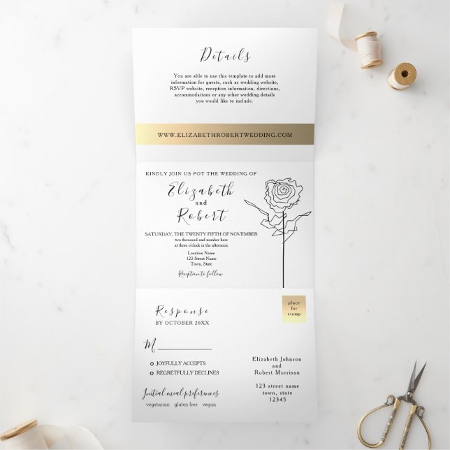 Trois Volets Invitation de mariage triptyque simple et élégante (Intérieur)
