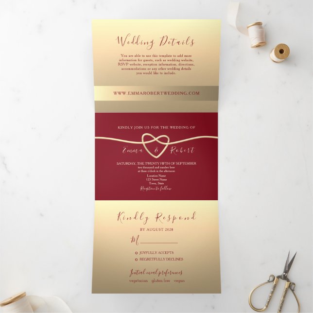 Trois Volets Invitation pliable moderne de couleur Bourgogne (Intérieur)