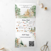 Invitation pliable triptyque de mariage rustique e