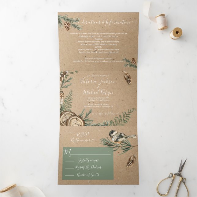 Trois Volets Invitation triplée du Mariage forestier rustique (Intérieur)