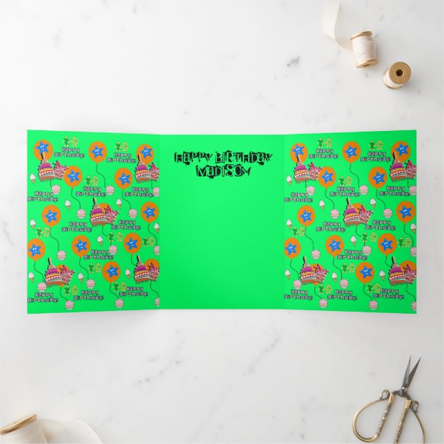 Trois Volets Joyeuse 10e carte d'anniversaire, #10 Green (Intérieur)