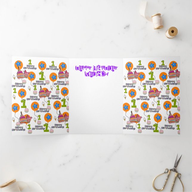 Trois Volets Joyeuse Carte d'Anniversaire, #1 Anniversaire Blan (Intérieur)