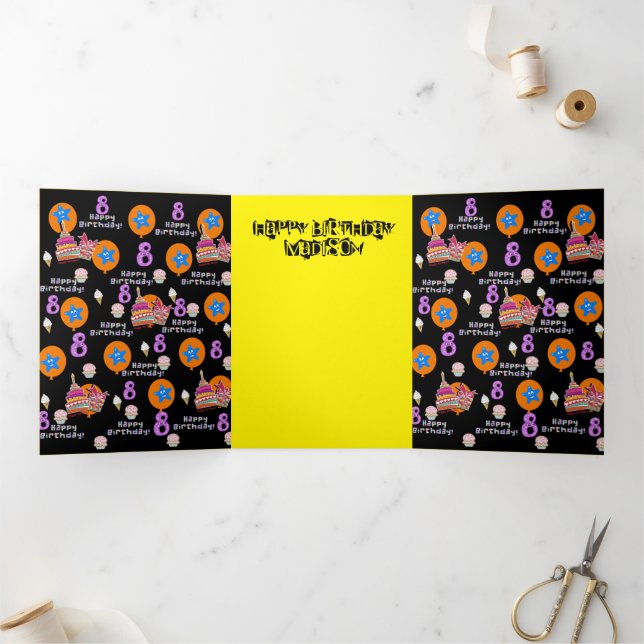 Trois Volets Joyeuse carte d'anniversaire 8e, #8 noir et jaune (Intérieur)