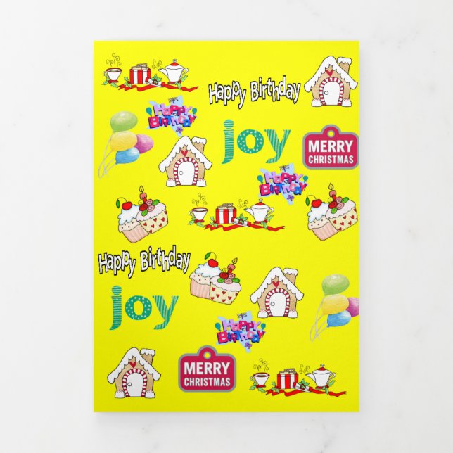 Trois Volets Joyeux Noël Joyeux Anniversaire Carte Tri-Fold (Page de couverture)