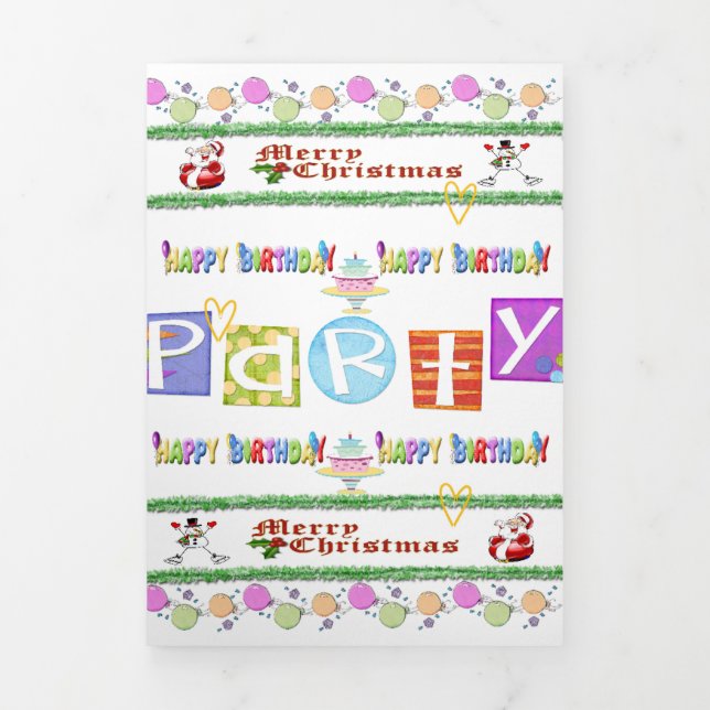 Trois Volets Joyeux Noël Joyeux Anniversaire Carte Tri-Fold (Page de couverture)