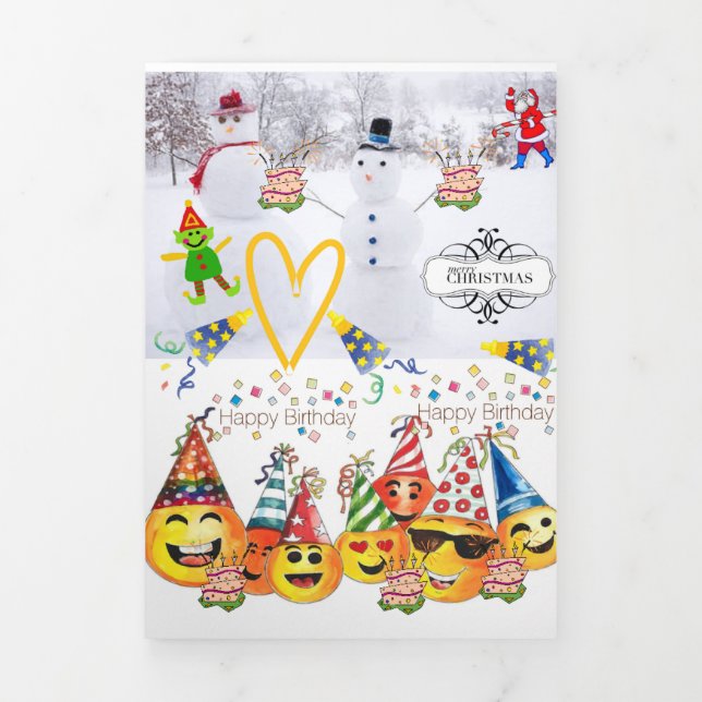 Trois Volets Joyeux Noël Joyeux Anniversaire Carte Tri-Fold (Page de couverture)