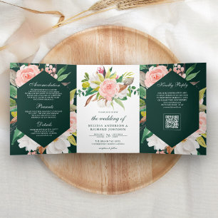 Trois Volets Magnolia blanche Invitation de mariage à code QR é