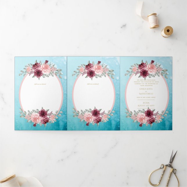 Trois Volets Nuestra Boda 6 pages Mariage espagnol Invitation (Extérieur)