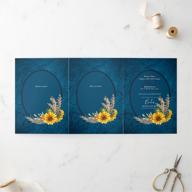 Trois Volets Nuestra Boda 6 pages Sunflower Mariage Invitation (Extérieur)
