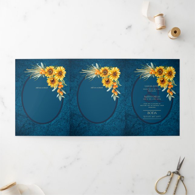 Trois Volets Nuestra Boda 6 pages Sunflower Mariage Invitation (Extérieur)
