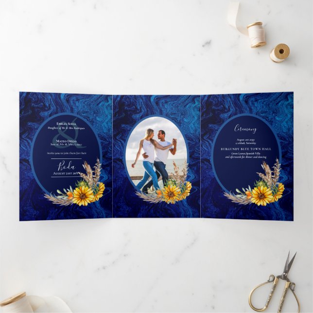 Trois Volets Nuestra Boda 6 pages Sunflower Mariage Invitation (Intérieur)