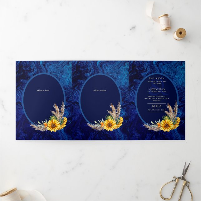 Trois Volets Nuestra Boda 6 pages Sunflower Mariage Invitation (Extérieur)